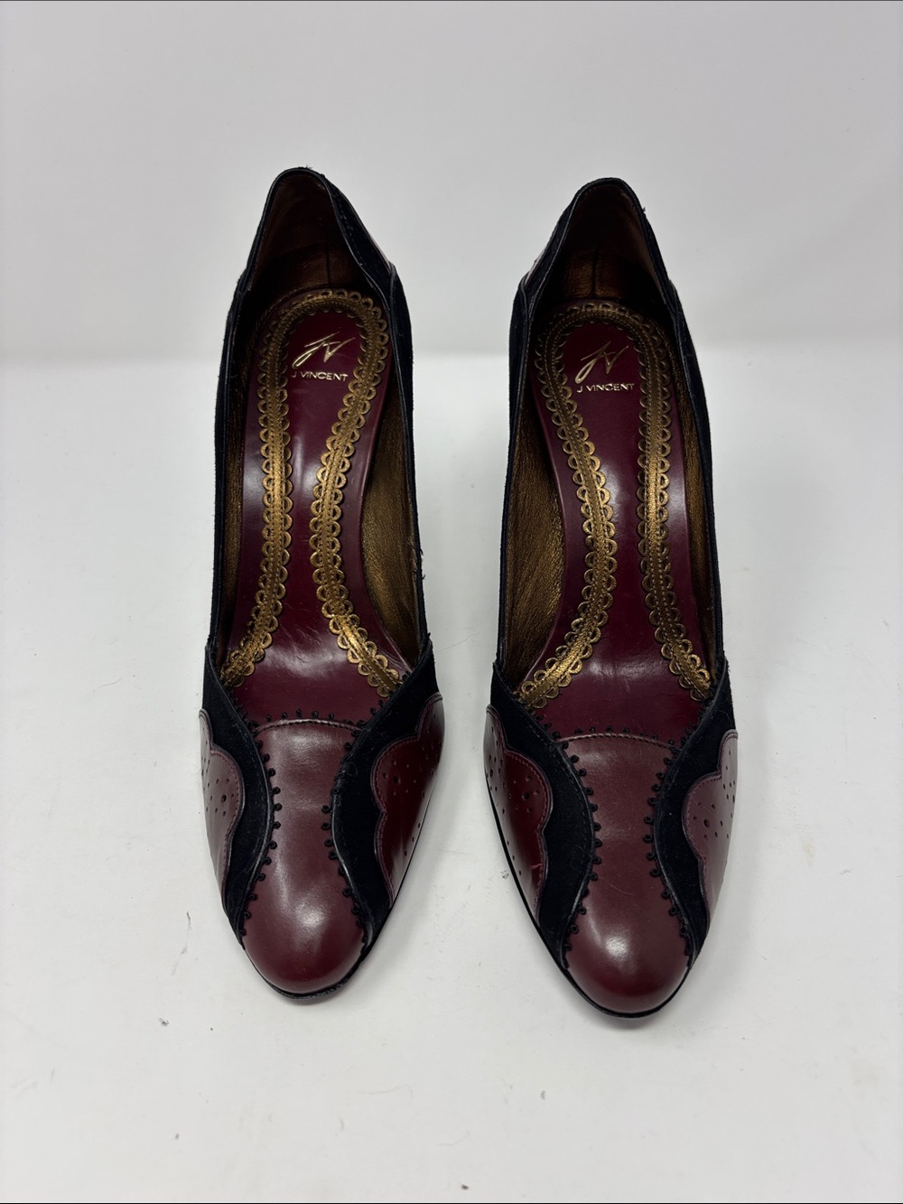J Vincent | Women's Two-Tone Burgundy and Black Leather Pumps 9M 9 M
